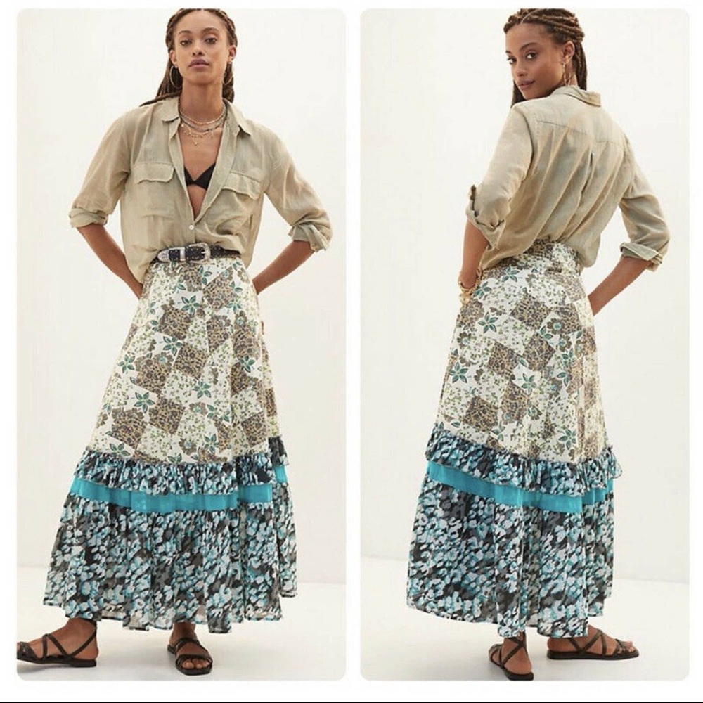 NWOT Anthropologie by RAGA Floral Peasant Patchwork Maxi Skirt